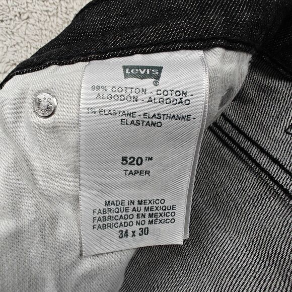 Levi's 520 Taper Jeans 34x30 Dark Gray Stretch Slim Straight Retro - Picture 5 of 10